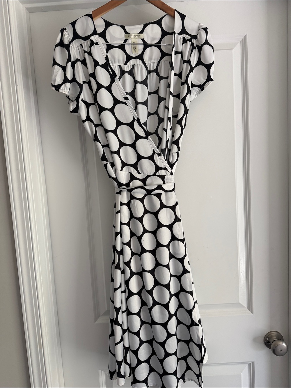 Banana Republic Black and White Polka Dot Wrap Midi Dress